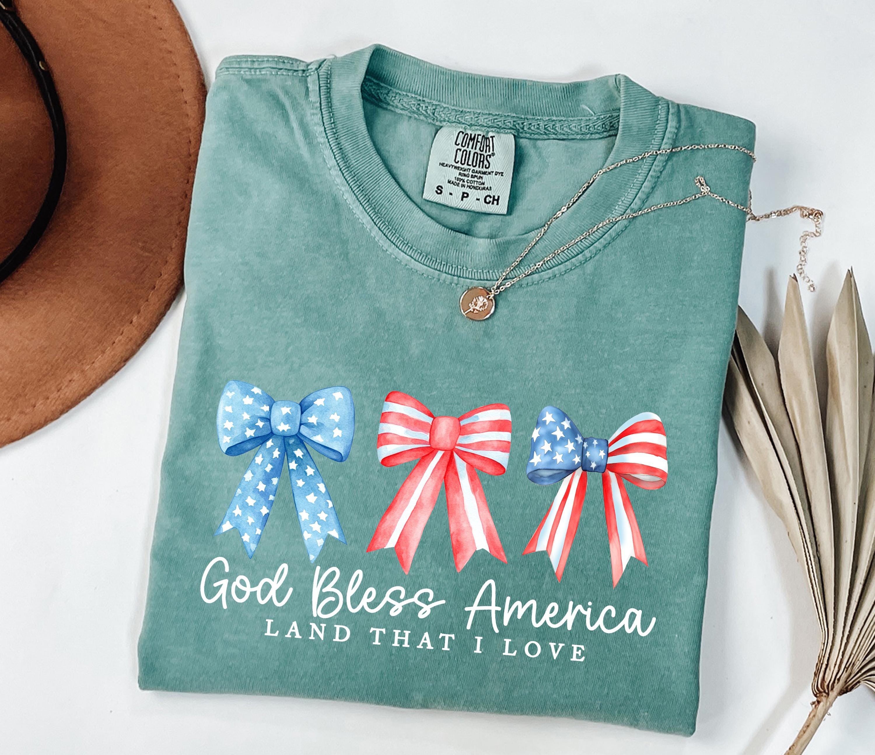 Comfort Colors® 4th of July Bow Shirt, God Bless America Shirt, Patriotic Coquette Bow Shirt, Coquette America Tee, Women's Patriotic Shirt